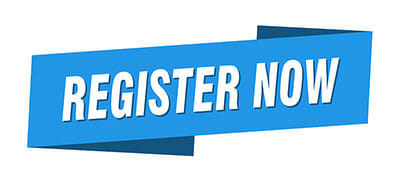 Blue register now ribbon label sign